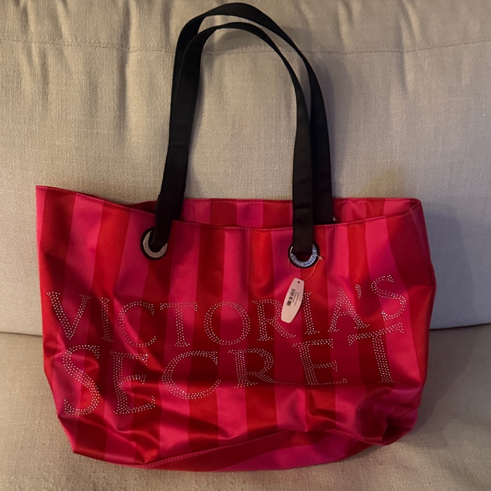 Victoria's Secret Red and Pink Striped Tote